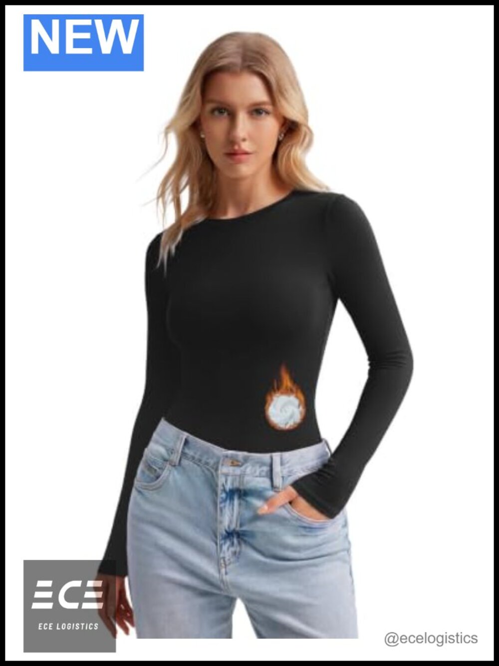 Women's Thermal Long Sleeve Fitted Crew Neck Pullover Top Slim Fit
